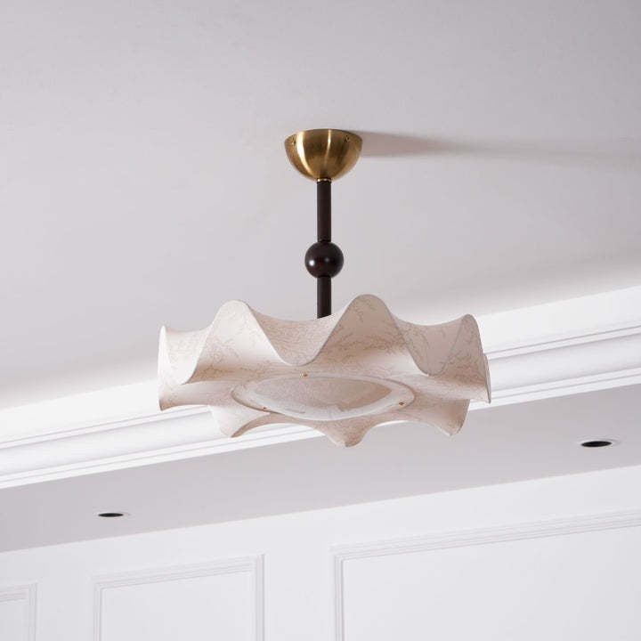 Floral Fabric LED Ceiling Fixture with Wood & Iron Accents