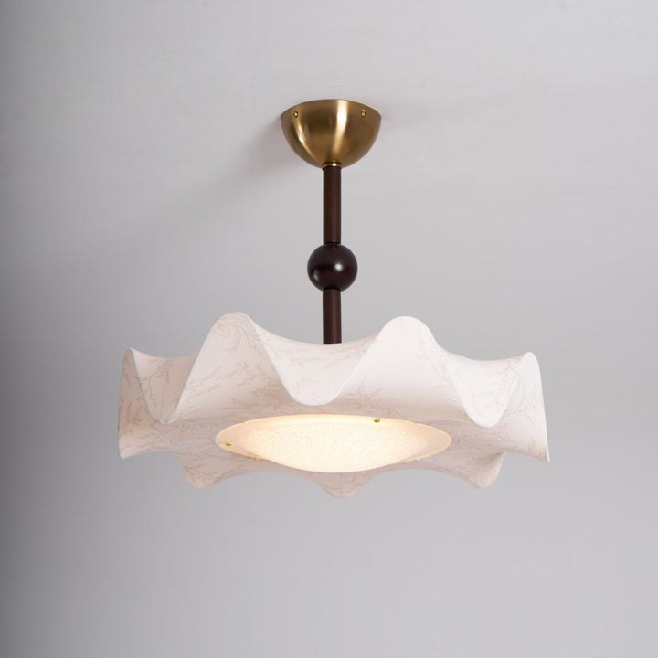 Floral Fabric LED Ceiling Fixture with Wood & Iron Accents