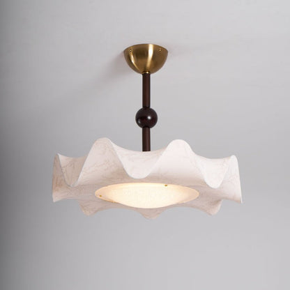 Floral Fabric LED Ceiling Fixture with Wood & Iron Accents