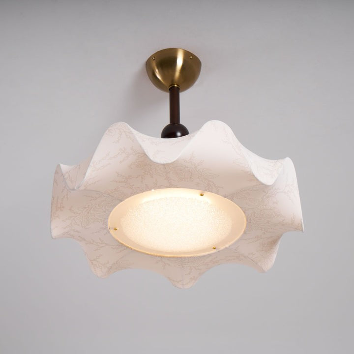 Floral Fabric LED Ceiling Fixture with Wood & Iron Accents