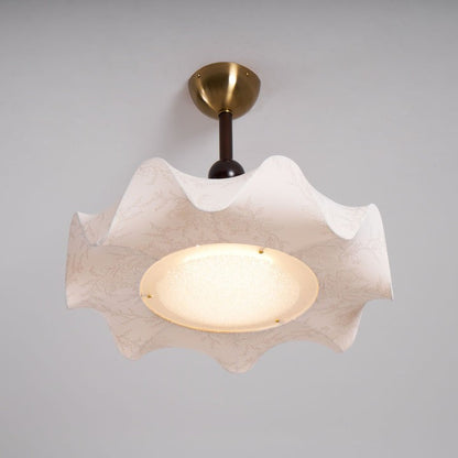 Floral Fabric LED Ceiling Fixture with Wood & Iron Accents