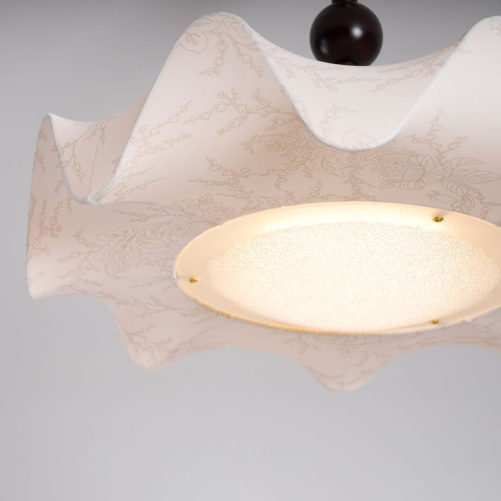 Floral Fabric LED Ceiling Fixture with Wood & Iron Accents