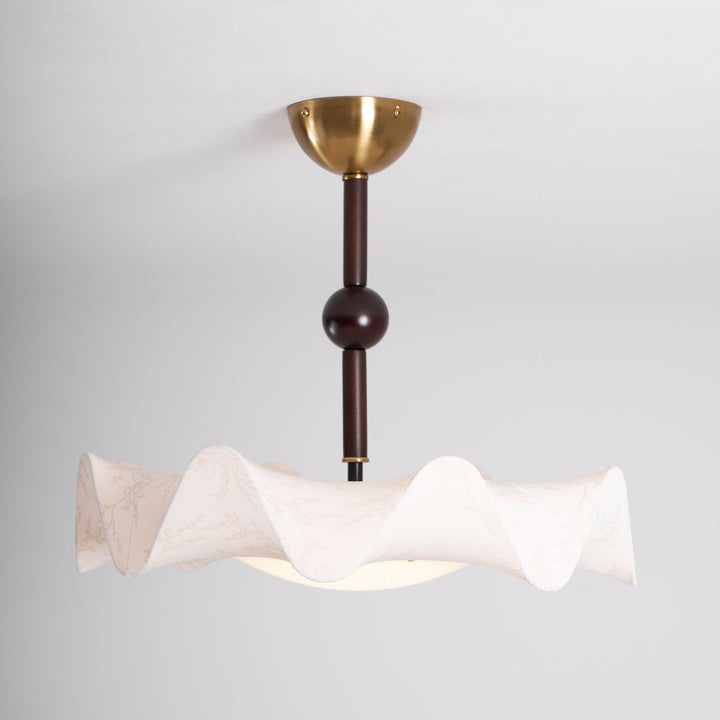 Floral Fabric LED Ceiling Fixture with Wood & Iron Accents