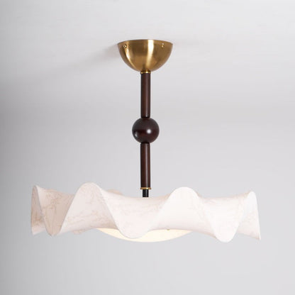 Floral Fabric LED Ceiling Fixture with Wood & Iron Accents