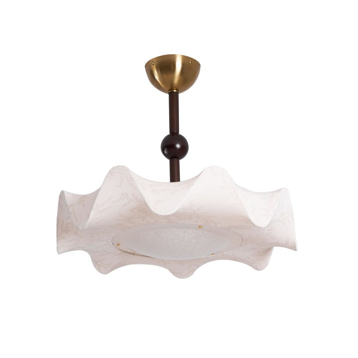 Floral Fabric LED Ceiling Fixture with Wood & Iron Accents