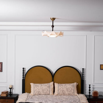 Floral Fabric LED Ceiling Fixture with Wood & Iron Accents