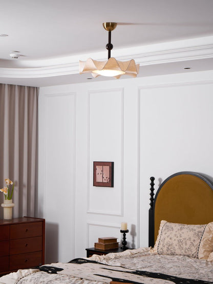 Floral Fabric LED Ceiling Fixture with Wood & Iron Accents