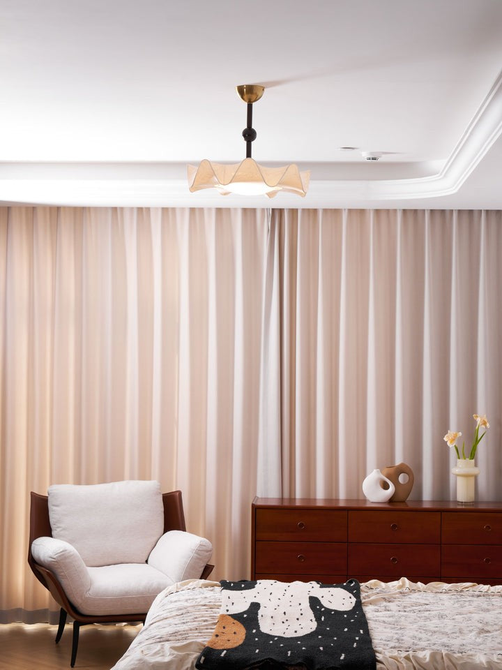 Floral Fabric LED Ceiling Fixture with Wood & Iron Accents