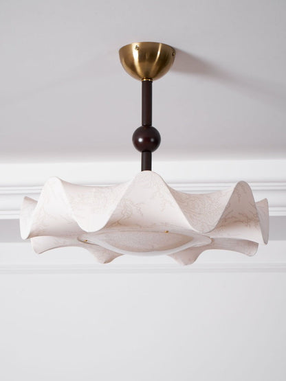 Floral Fabric LED Ceiling Fixture with Wood & Iron Accents