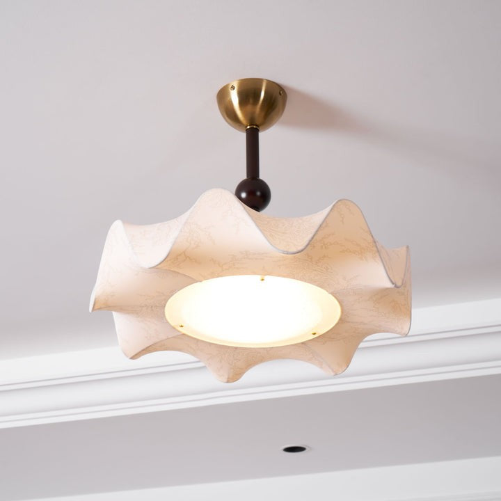 Floral Fabric LED Ceiling Fixture with Wood & Iron Accents