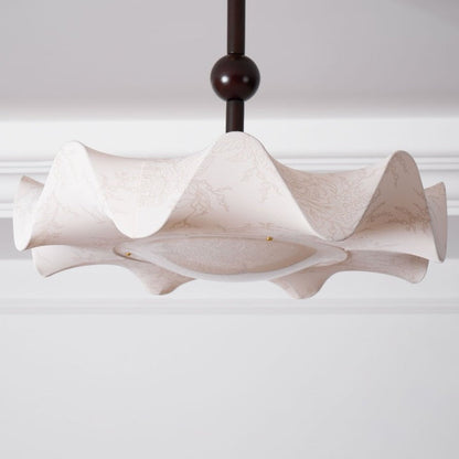Floral Fabric LED Ceiling Fixture with Wood & Iron Accents