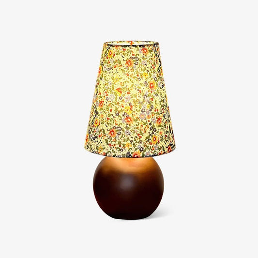 Floral Pattern LED Table Lamp with Wooden Base