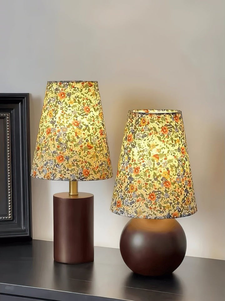 Floral Pattern LED Table Lamp with Wooden Base
