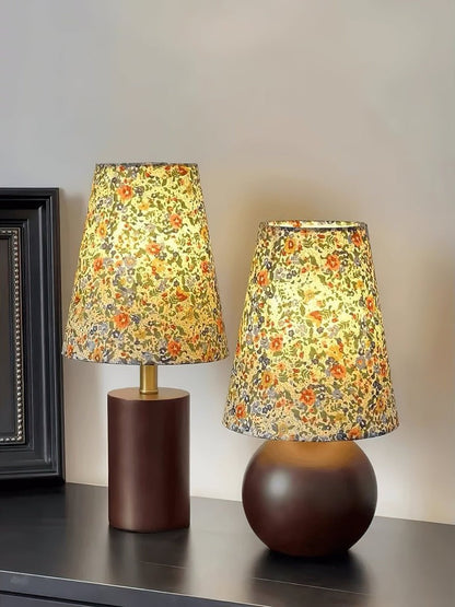 Floral Pattern LED Table Lamp with Wooden Base
