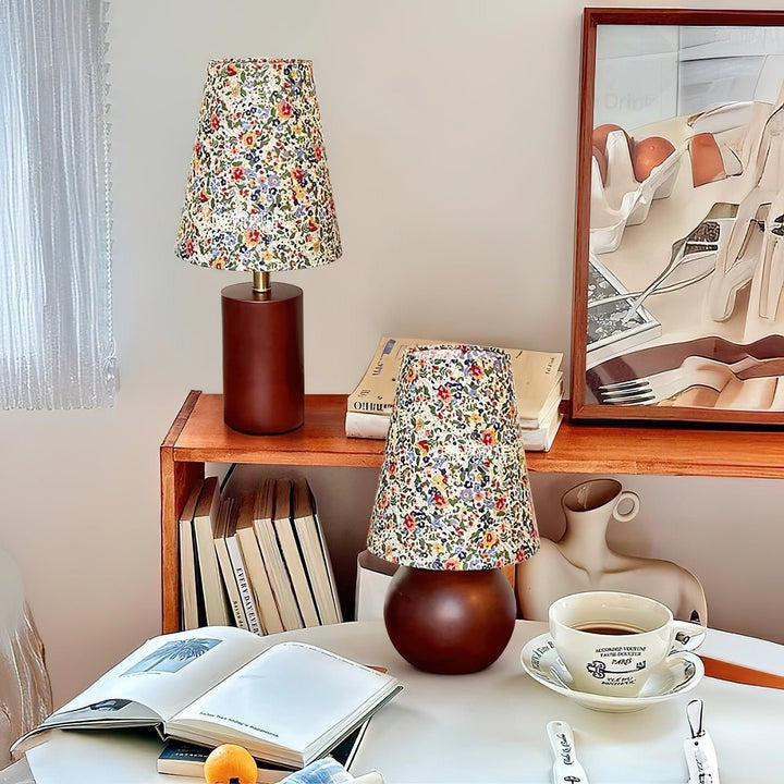 Floral Pattern LED Table Lamp with Wooden Base