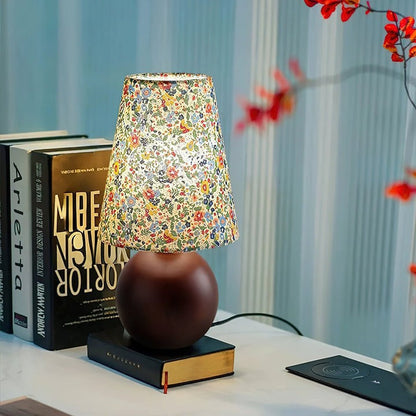 Floral Pattern LED Table Lamp with Wooden Base