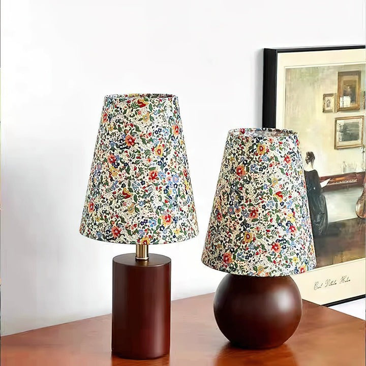 Floral Pattern LED Table Lamp with Wooden Base