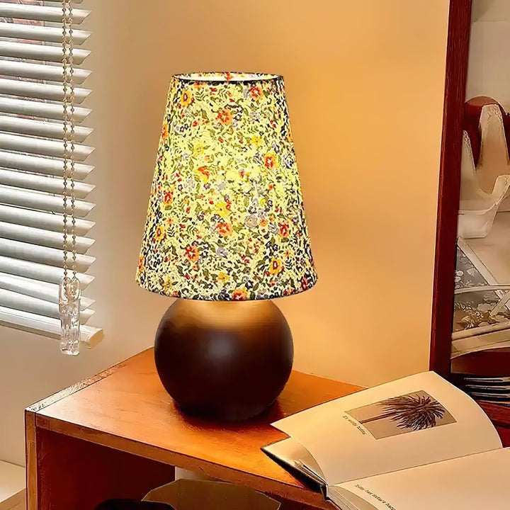 Floral Pattern LED Table Lamp with Wooden Base