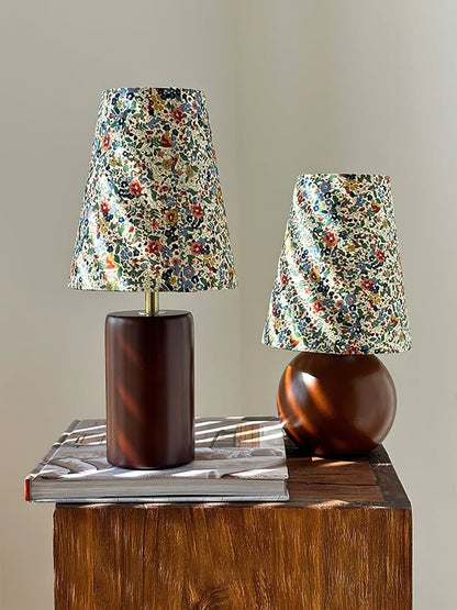 Floral Pattern LED Table Lamp with Wooden Base