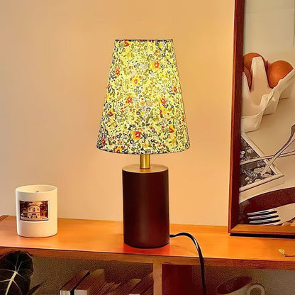 Floral Pattern LED Table Lamp with Wooden Base