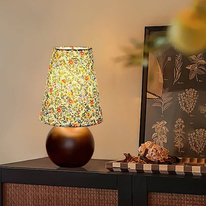 Floral Pattern LED Table Lamp with Wooden Base