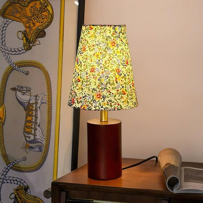 Floral Pattern LED Table Lamp with Wooden Base