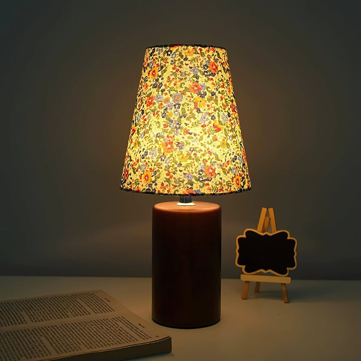 Floral Pattern LED Table Lamp with Wooden Base