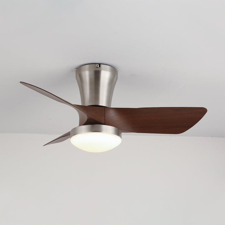 Flush Mount LED Ceiling Fan with Walnut Blades