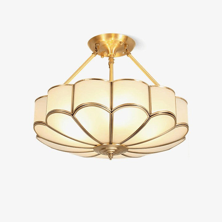 Frosted Glass Flower Ceiling Light with Brass Accents
