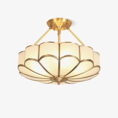Frosted Glass Flower Ceiling Light with Brass Accents