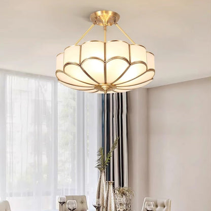 Frosted Glass Flower Ceiling Light with Brass Accents