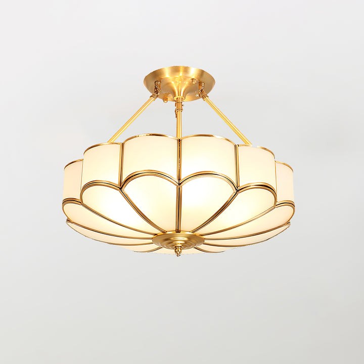 Frosted Glass Flower Ceiling Light with Brass Accents