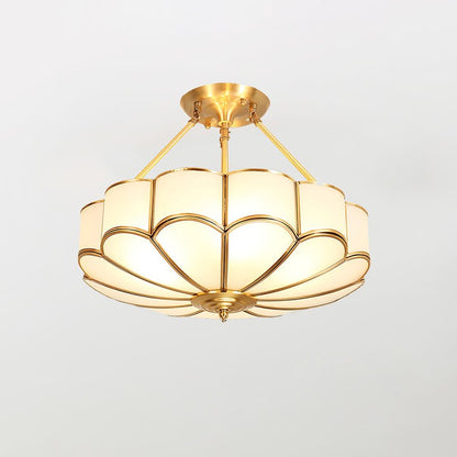 Frosted Glass Flower Ceiling Light with Brass Accents