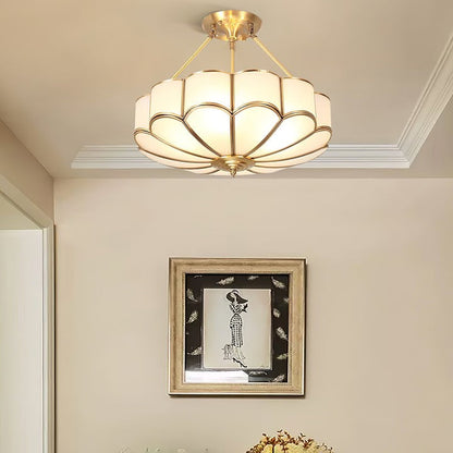 Frosted Glass Flower Ceiling Light with Brass Accents