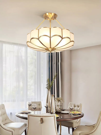 Frosted Glass Flower Ceiling Light with Brass Accents