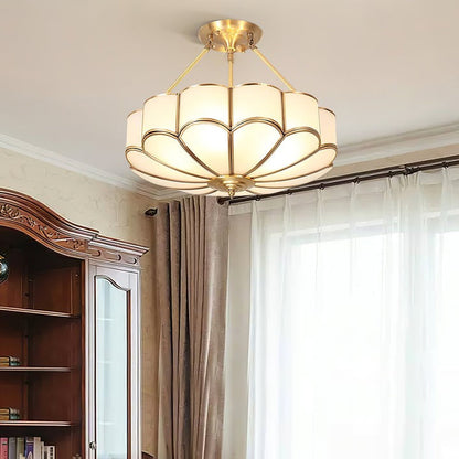 Frosted Glass Flower Ceiling Light with Brass Accents