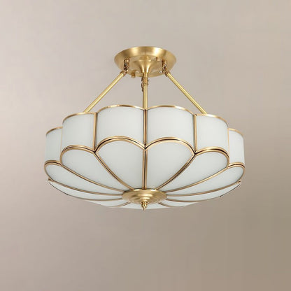 Frosted Glass Flower Ceiling Light with Brass Accents