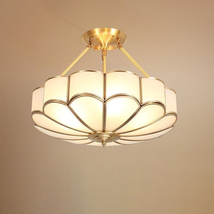 Frosted Glass Flower Ceiling Light with Brass Accents
