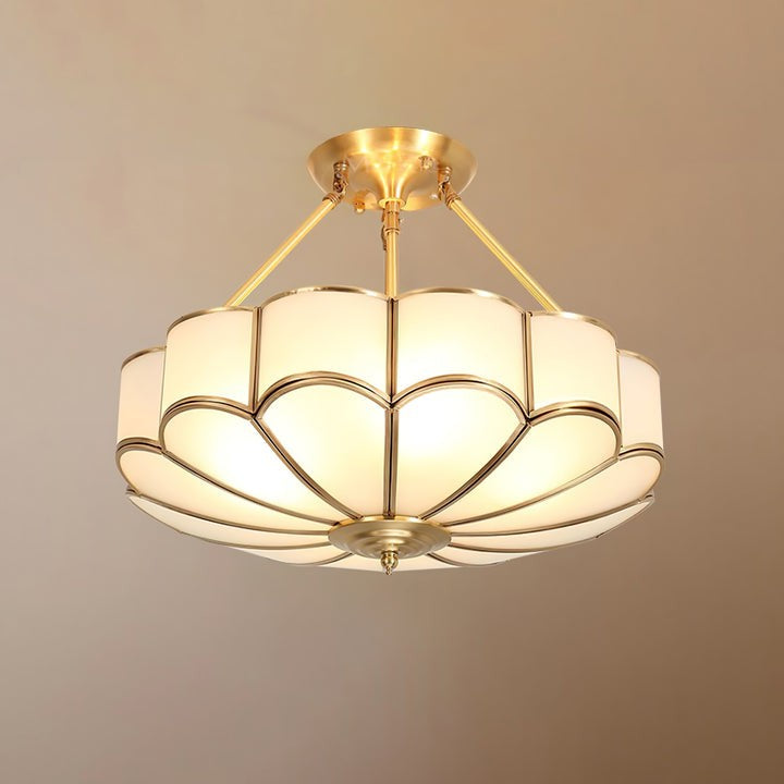 Frosted Glass Flower Ceiling Light with Brass Accents