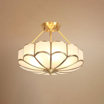 Frosted Glass Flower Ceiling Light with Brass Accents
