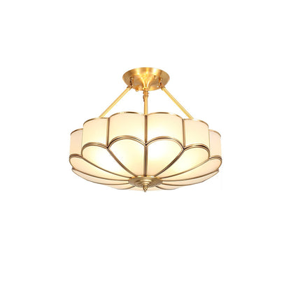 Frosted Glass Flower Ceiling Light with Brass Accents