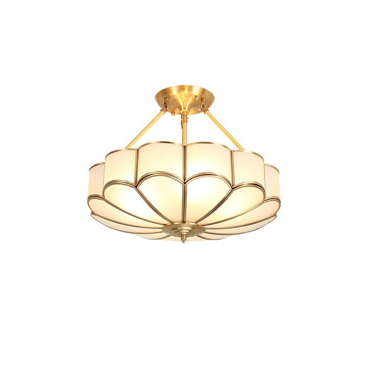 Frosted Glass Flower Ceiling Light with Brass Accents