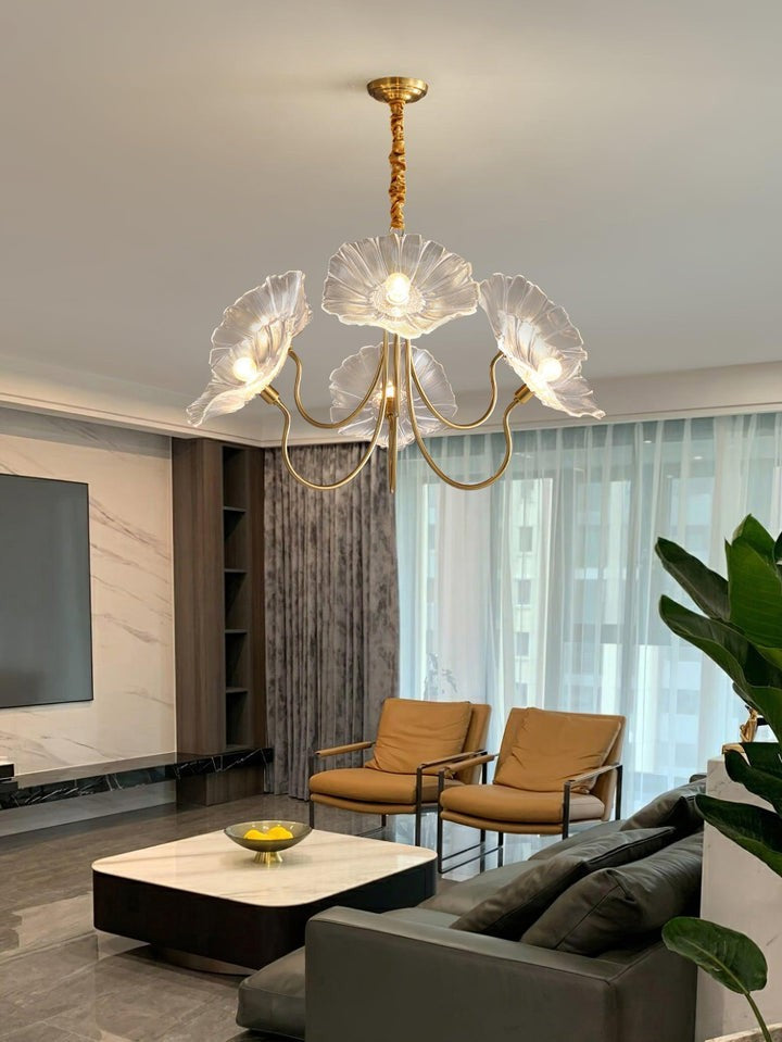 Frosted Leaf Glass Ceiling Chandelier Light