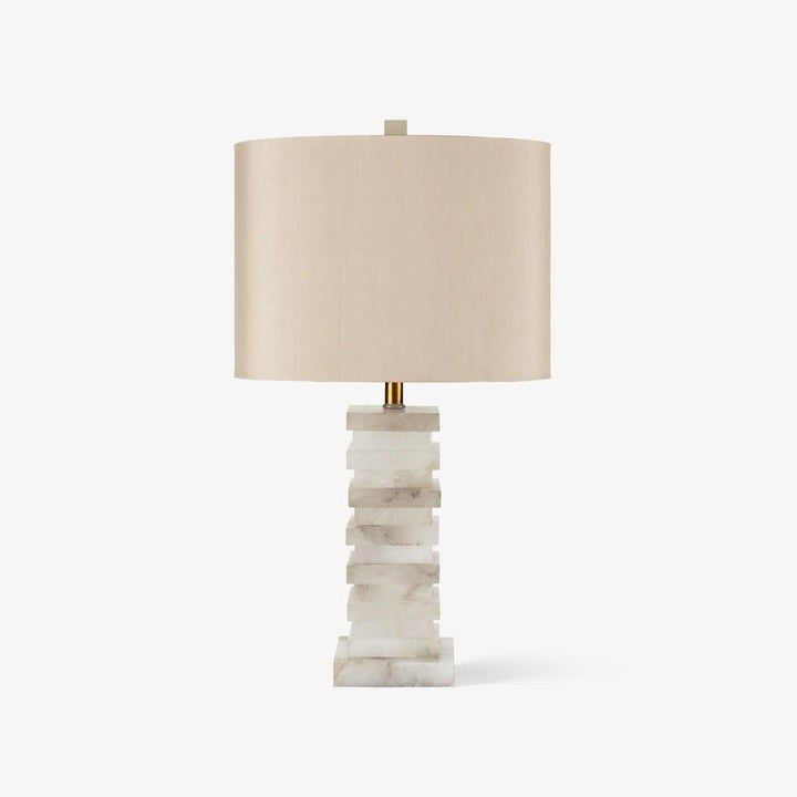 Geometric Alabaster Table Lamp with White Fabric Shade
