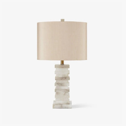 Geometric Alabaster Table Lamp with White Fabric Shade