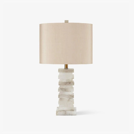 Geometric Alabaster Table Lamp with White Fabric Shade