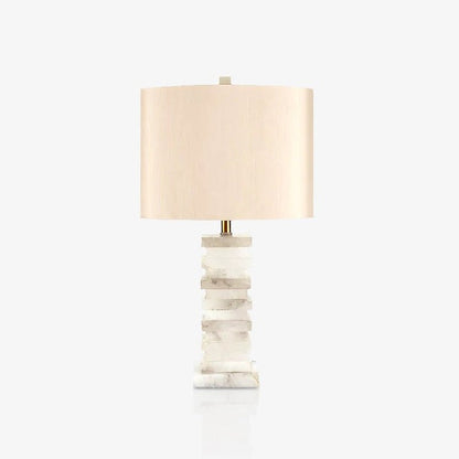 Geometric Alabaster Table Lamp with White Fabric Shade