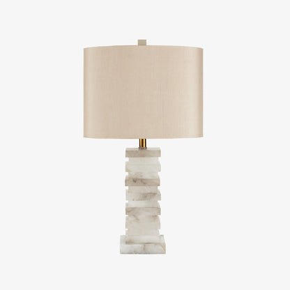 Geometric Alabaster Table Lamp with White Fabric Shade