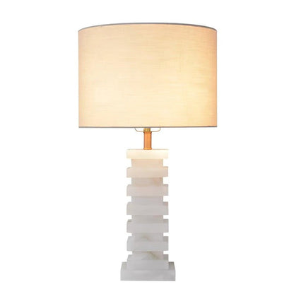 Geometric Alabaster Table Lamp with White Fabric Shade