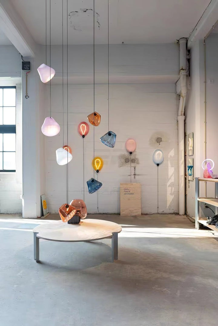 Geometric Blown-Glass Grid Pendant Light